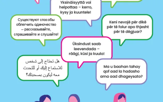 Meillä voit puhua yksinäisyydestä eri kielillä kirjoitettuna.