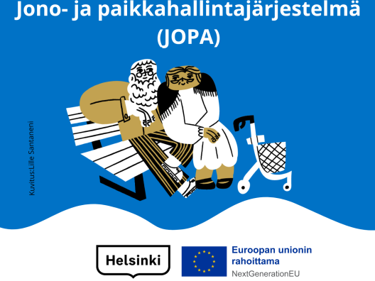Piirroskuva penkillä istuvasta vanhasta parsikunnasta.
