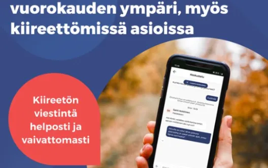 Kuvassa Päijät-Sote-sovelluksen mainosflyer: Päijät-Sote-sovellus tukena vuorokauden ympäri, myös kiireettömissä asioissa.