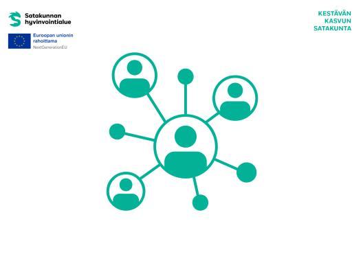 Piirroskuva verkostosta. Toisiinsa viivoilla liittyviä ympyröitä, joiden sisällä ihmistä kuvaava symboli.