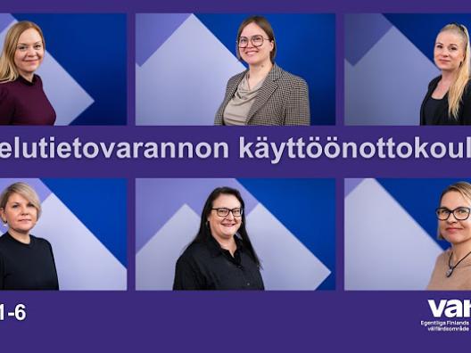 Palvelutietovaranto verkkokoulutuksen etusivu jossa kouluttajien kasvoja 