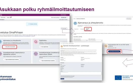 Asukkaan polku OmaPirhan ryhmäilmoittautumiseen 