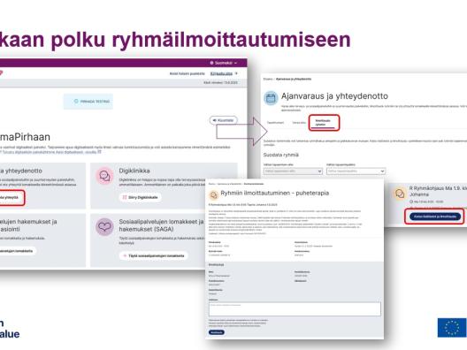 Asukkaan polku OmaPirhan ryhmäilmoittautumiseen 