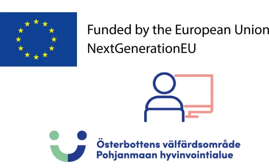 EU-logo,ihminen tietokoneen ääressä.