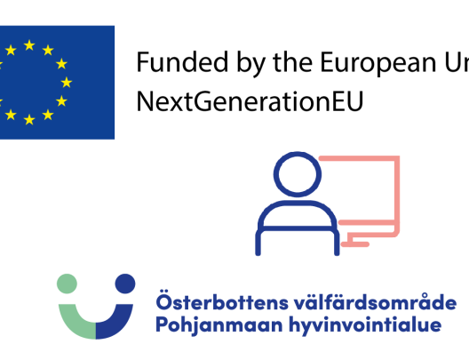 EU-logo,ihminen tietokoneen ääressä.