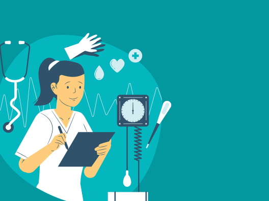 Hoitaja ja erilaisia hoitotarvikkeita