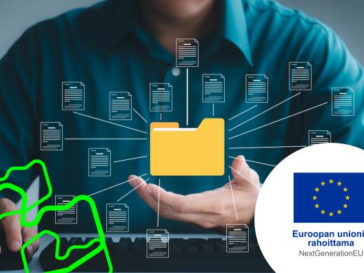 Mies, jonka käden yläpuolella leijuu kansio-ikoni