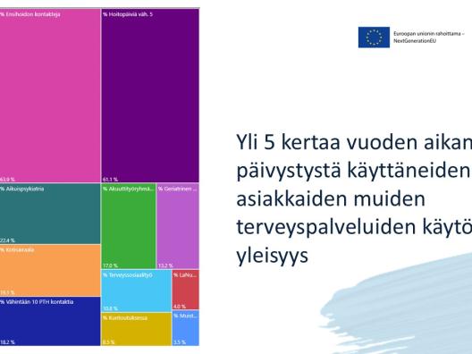 Kansikuva: Kuvio yli 5 kertaa vuoden aikana päivystystä käyttäneiden asiakkaiden muiden terveyspalveluiden yleisyys