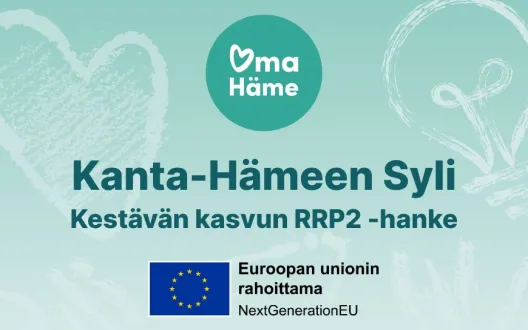 Oma Hämeen vihreä logo EU logo otsikko RRP2 Kanta-Hämeen Syli