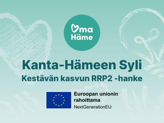 Oma Hämeen vihreä logo EU logo otsikko RRP2 Kanta-Hämeen Syli