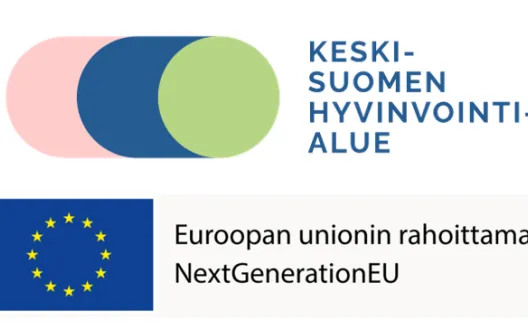 Keski-Suomen hyvinvointialueen logo ja EU-logo yhdessä