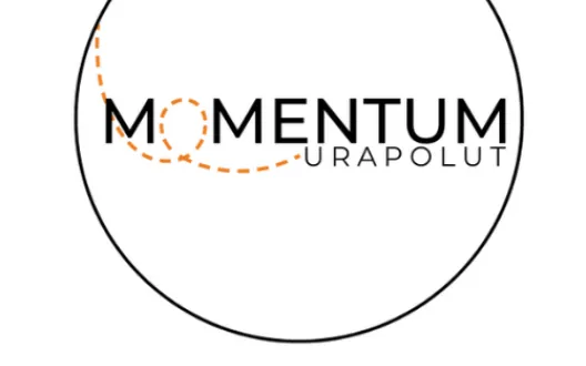 Momentum hankkeen logo, jossa valkoisella pohjalla hankkeen logo mustalla kirjoitettuna "Momentum urapolut", alla kuvassa kaikkien hankkeen osatoteuttajien logot: XAMK, LAB ja Live-säätiö sekä Euroopan union osarahoittama-logo
