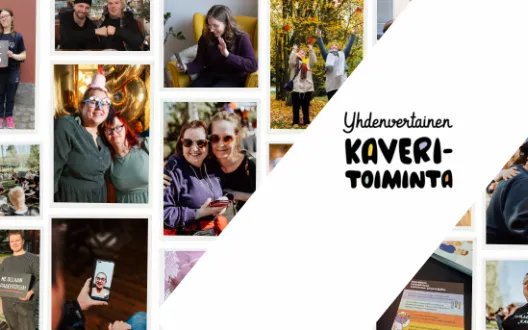 Kuvakollaasissa kuvia kaveripareista, teksti Yhdenvertainen kaveritoiminta. 
