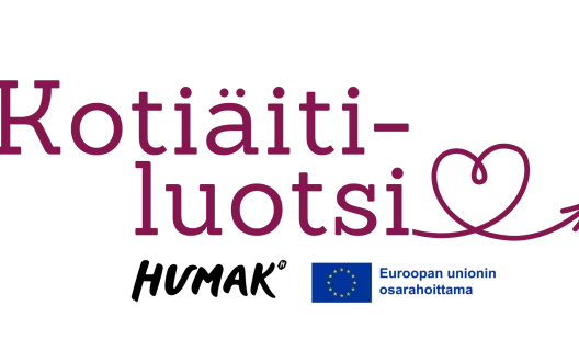 Kuvassa kolme logoa, joissa lukee Kotiäitiluotsi, Humak ja Euroopan unionin osarahoittama