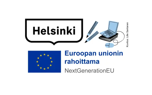 Helsingin ja EU:n logot & Lille Santasen kuvitus