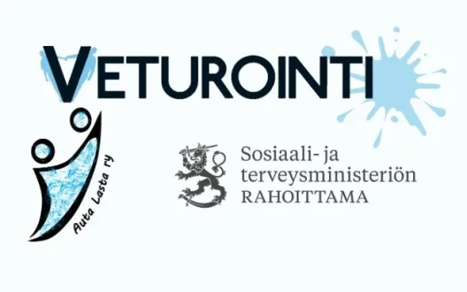 Kuvassa Veturointi-toiminnan tekstilogo, Auta Lasta ry:n logo ja Sosiaali- ja terveysministeriön logo