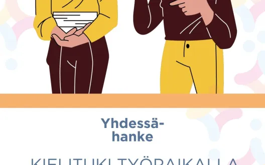Yhdessä-hankkeen kielituki-jakson kuvaus. Se on pilotti kielitaidon kehittämisestä työpaikalla yhdistettynä uraohjaukseen ja suomen kielen opetukseen.