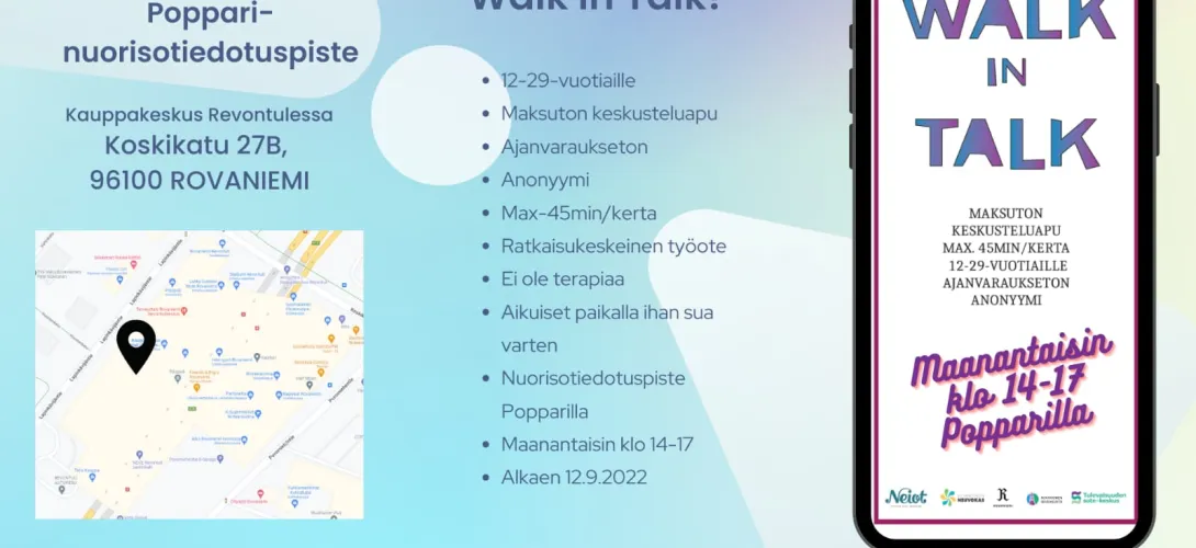 Walk in talk kynnyksetön keskusteluapu 12-29 vuotialle nuorille Rovaniemellä