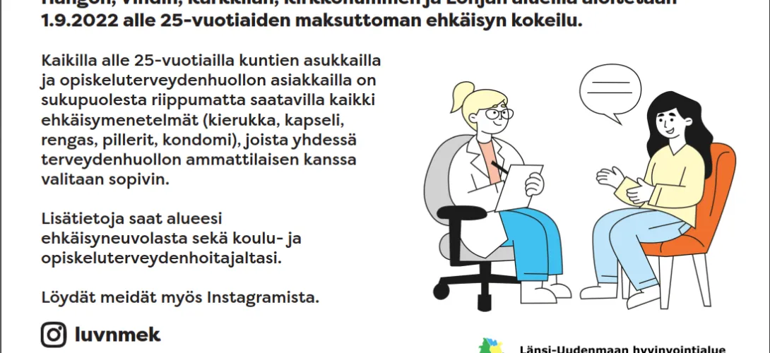 Maksuttoman ehkäisyn kokeilu Länsi-Uudenmaan Hyvinvointialueella