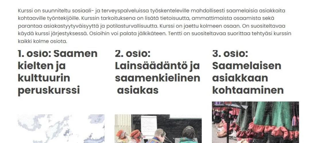 Saamenkielten ja kulttuurin perusteiden verkkokurssi sosiaali- ja terveysalan ammattilaisille