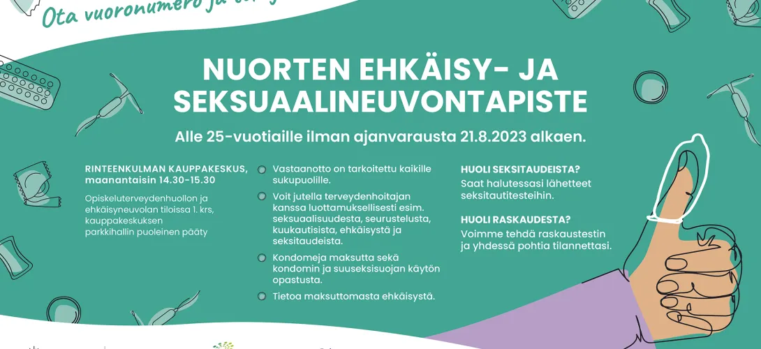 Ajanvaraukseton seksuaali- ja ehkäisyneuvontapiste alle 25-vuotiaille nuorille Rovaniemellä 