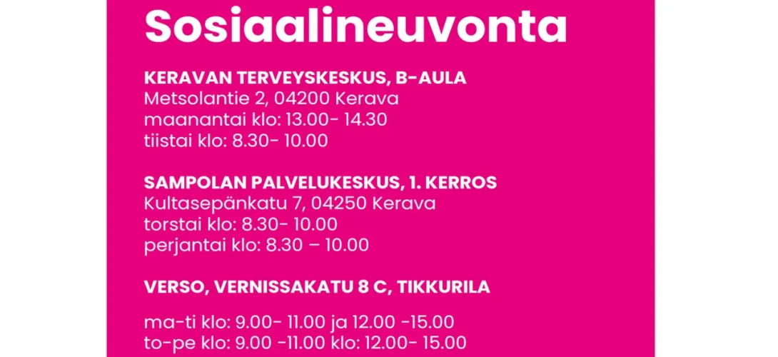 Sosiaalineuvonta - kattavaa palvelua palvelukeskuksissa ja terveysasemalla 