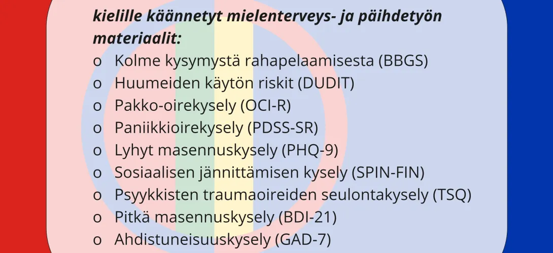 Saamenkieliset mielenterveys- ja päihdetyön lomakkeet.