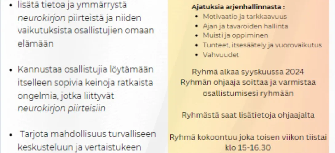 Neurokirjolla - ADHD-ryhmätoiminnan kehittäminen ja toteutus, Kainuun hyvinvointialue (RRP, P4, I1)
