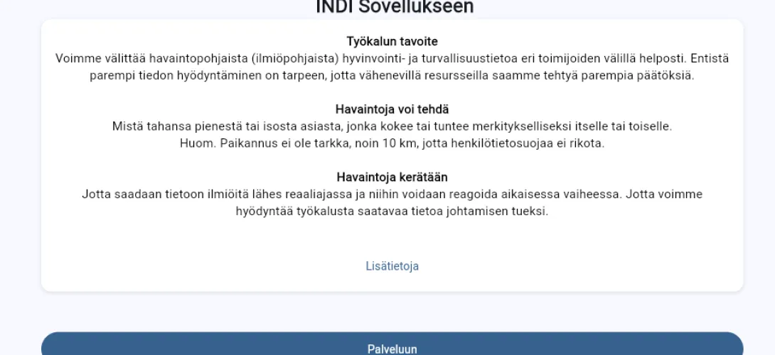 INDI-demosovellus, hyvinvointi- ja turvallisuustiedolla johtamisen kehittämiseksi Lapissa