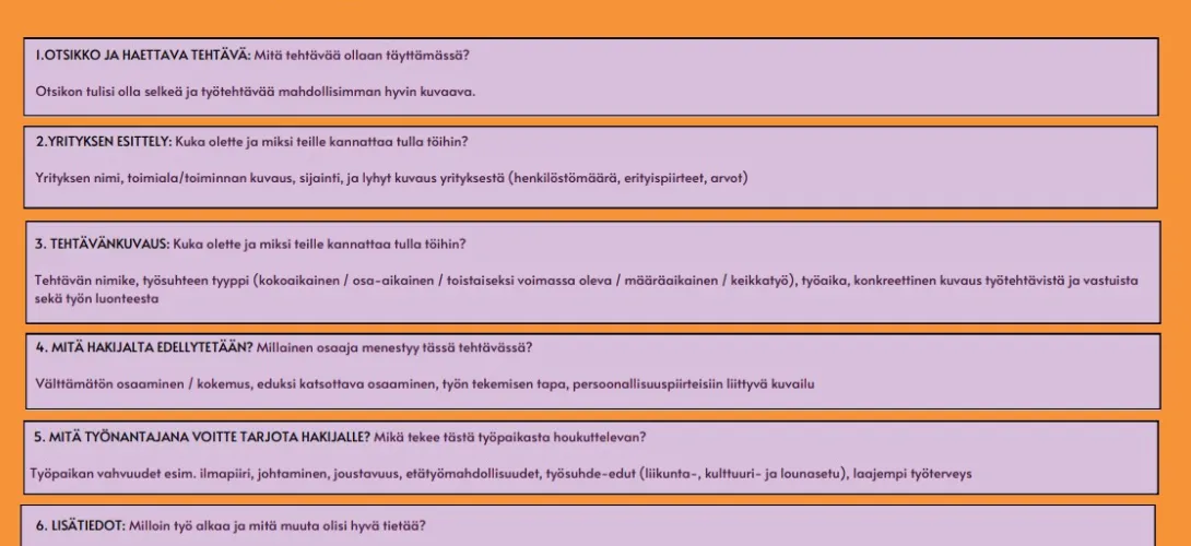 Työpaikkailmoituksen rakenne -työnantajille ja rekrytoinnin parissa työskenteleville
