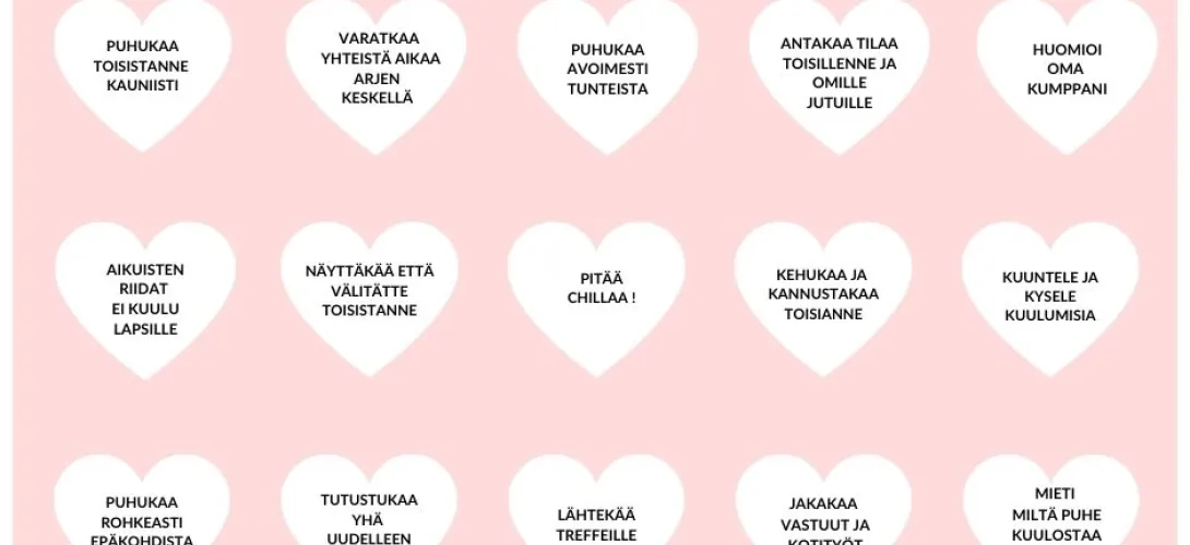 Nuorten rakkausvinkit vanhemmille -kortti ja Parisuhde puheeksi -opas ammattilaisille,  Etelä-Pohjanmaan HVA (RRP, P4, I1)