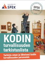 Kodin turvallisuuden tarkistuslistan kansikuva. Palovaroittimen asennus kattoon.