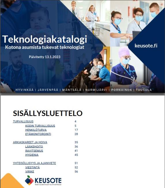 Teknologiakatalogin etusivu ja sisällysluettelo