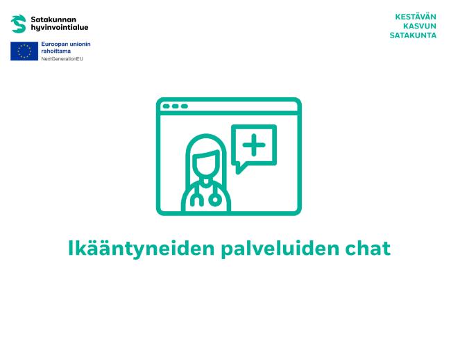 Tietokoneen selainikkuna, jossa näkyy terveydenhuollon ammattilainen ja puhekupla.