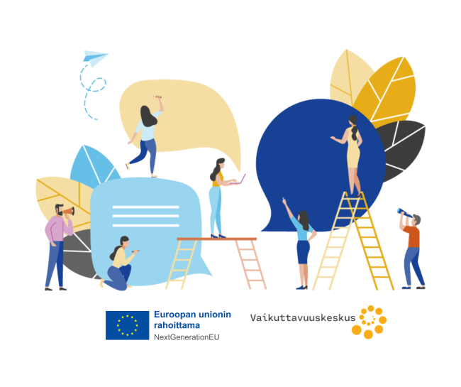 Piirroskuva, jossa hahmot liikkuvat eritasoilla