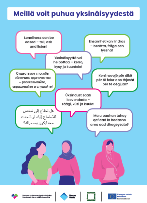 Meillä voit puhua yksinäisyydestä eri kielillä kirjoitettuna.
