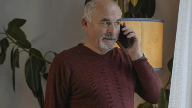 Henkilö puhuu puhelimessa.