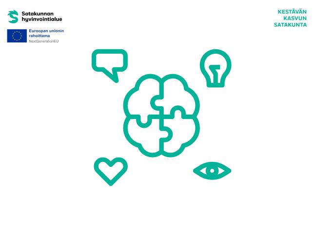 Kuva aivoista, jotka ovat palapelin muotoiset. Palapelin ympärillä on puhekupla, lamppu, sydän ja silmä. 