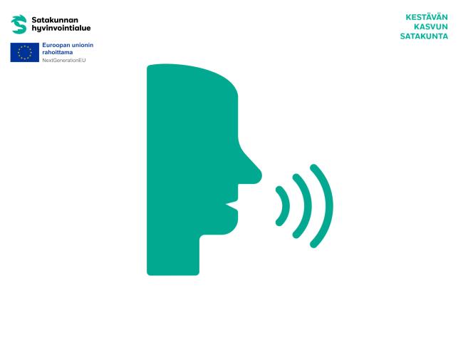 Henkilön sivuprofiili ja puhetta kuvaava symboli.