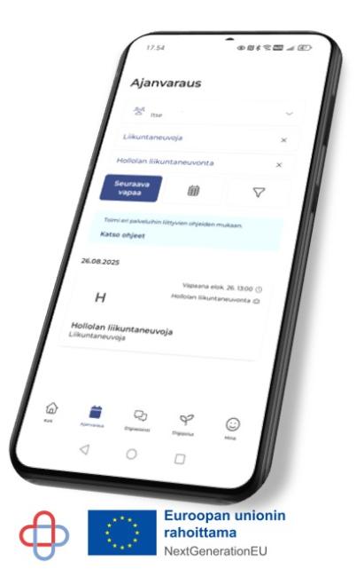 Ajanvaraus näkymä mobiilissa