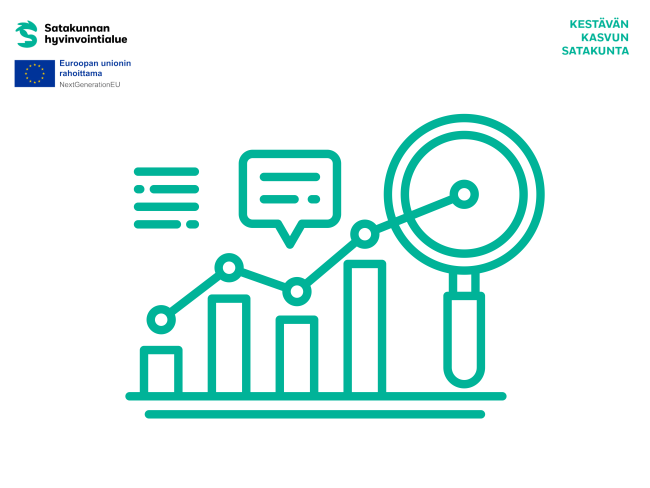Piirros, jossa suurennuslasi ja diagrammeja.