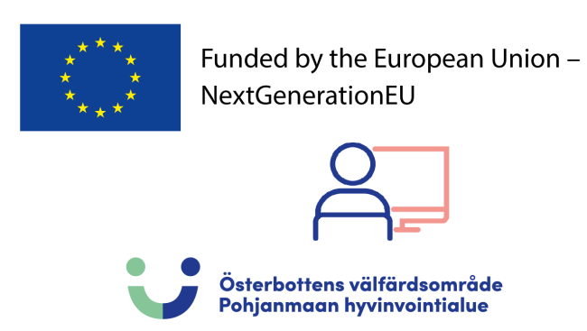 EU-logo,ihminen tietokoneen ääressä.