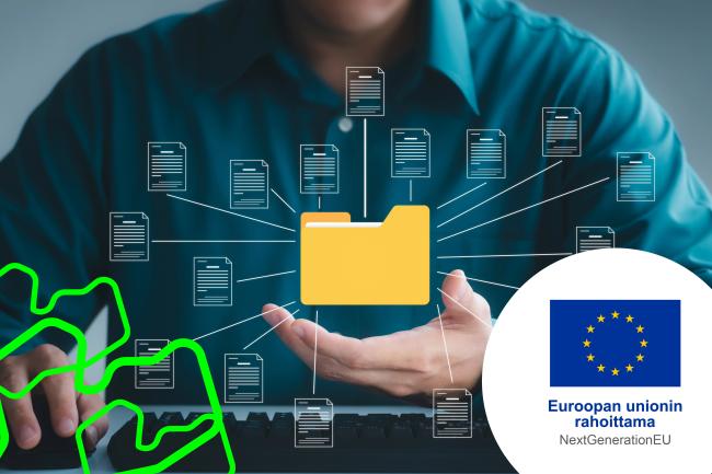 Mies, jonka käden yläpuolella leijuu kansio-ikoni