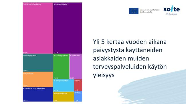 Kansikuva: Kuvio yli 5 kertaa vuoden aikana päivystystä käyttäneiden asiakkaiden muiden terveyspalveluiden yleisyys
