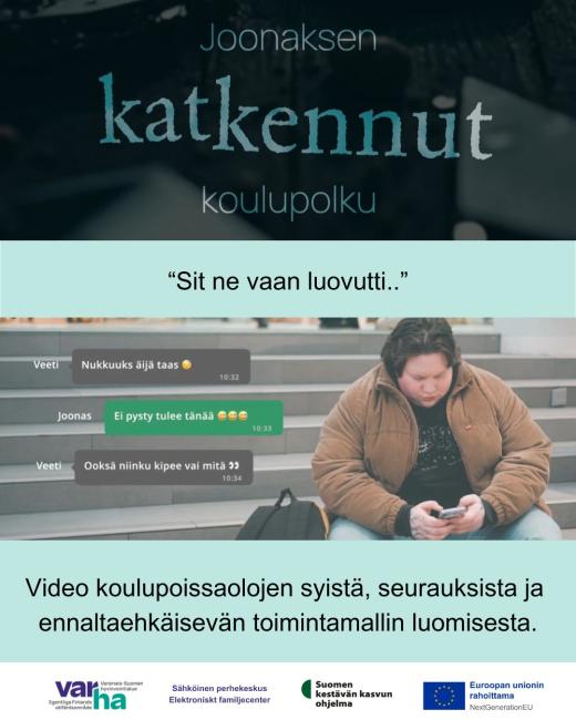 Joonaksen katkennut koulupolku-videon mainoskuva