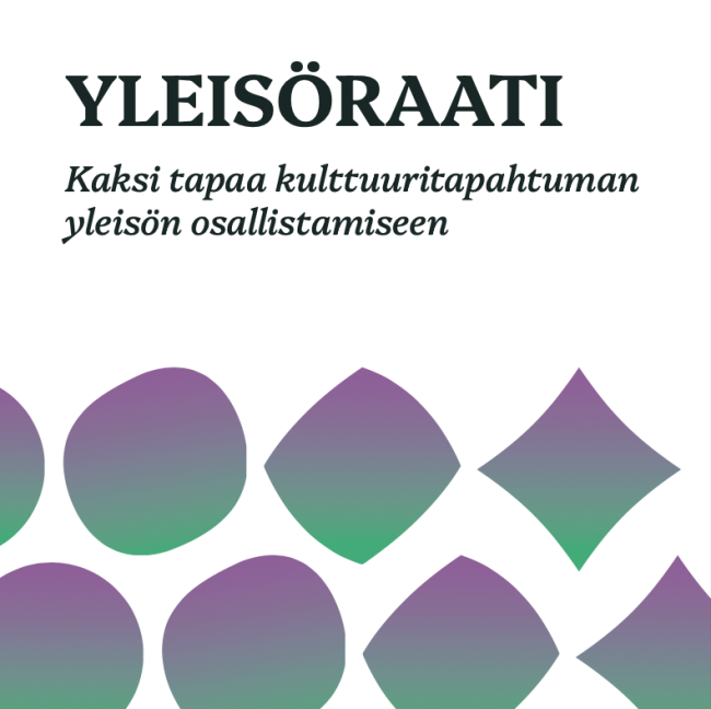 Yleisöraati - Kaksi tapaa kulttuuritpahtuman yleisön osallistamiseen. Kuvassa vihreän ja violetin värinen pallo muuttuu askel kerrallaan timantin muotoiseksi. 