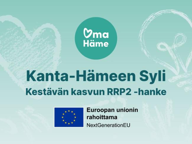 Oma Hämeen vihreä logo EU logo otsikko RRP2 Kanta-Hämeen Syli