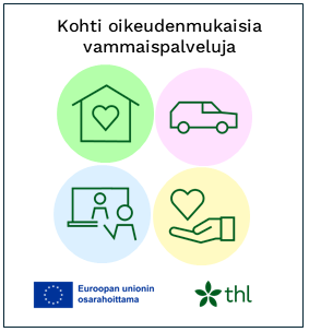 Hankkeen neljä työpakettia kuvattuna piktogrammeilla sekä rahoittajan ja toteuttajan logot.