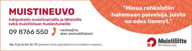 Muistineon banneri, jossa palvelun tiedot