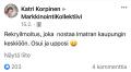 Keskutelua Imatran kaupunginjohtajan rekrykampanjasta vuodelta 2021.